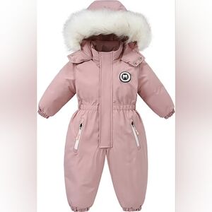 Pink Hooded Snowsuit with Fur Trim